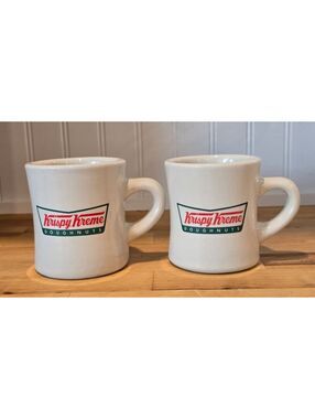 Vtg Krispy Kreme Doughnuts Coffee Mugs Set of 2 Heavy Ceramic Restaurant Ware